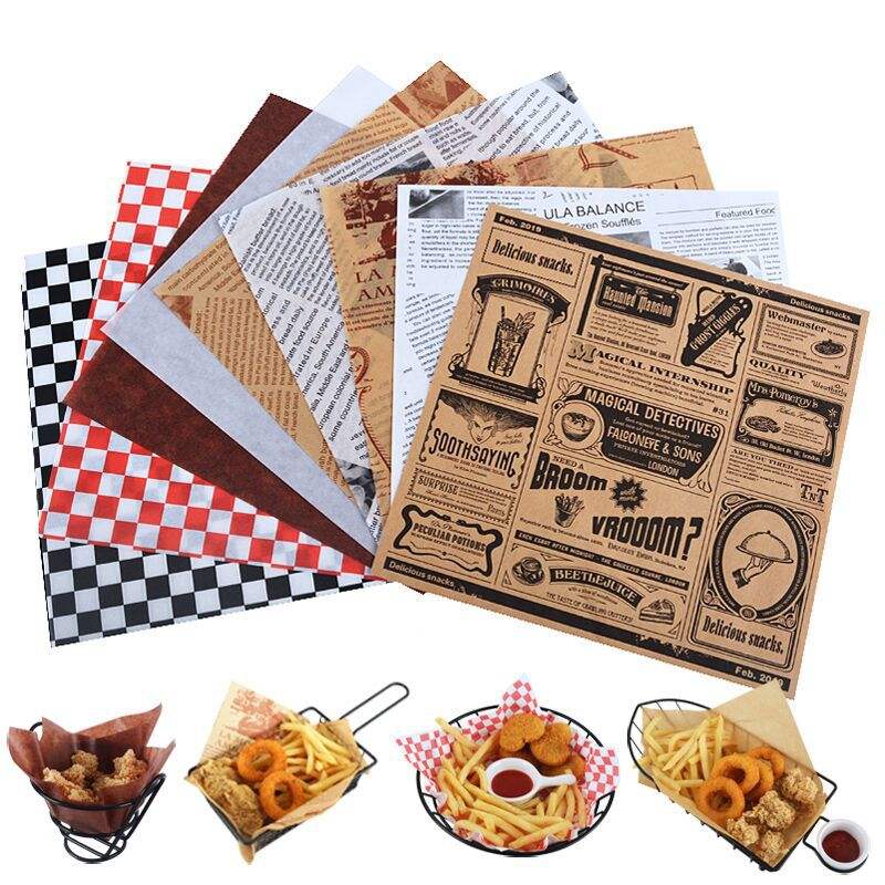 Oil-proof Pad Paper Wholesale Custom Printed Logo Size Food Safe Grade Burger Paper Greaseproof Meat Wrapping Wax Coated Paper